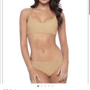 PQ Gold Athena Bikini Top and Basic Full Rouched Bottom Set
